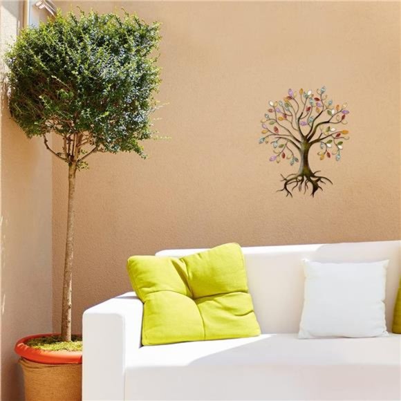 Metal Tree Wall Sculpture Gold Tree HomeDecor Multi Colored Leaf Art Handcrafted - Picture 3 of 7